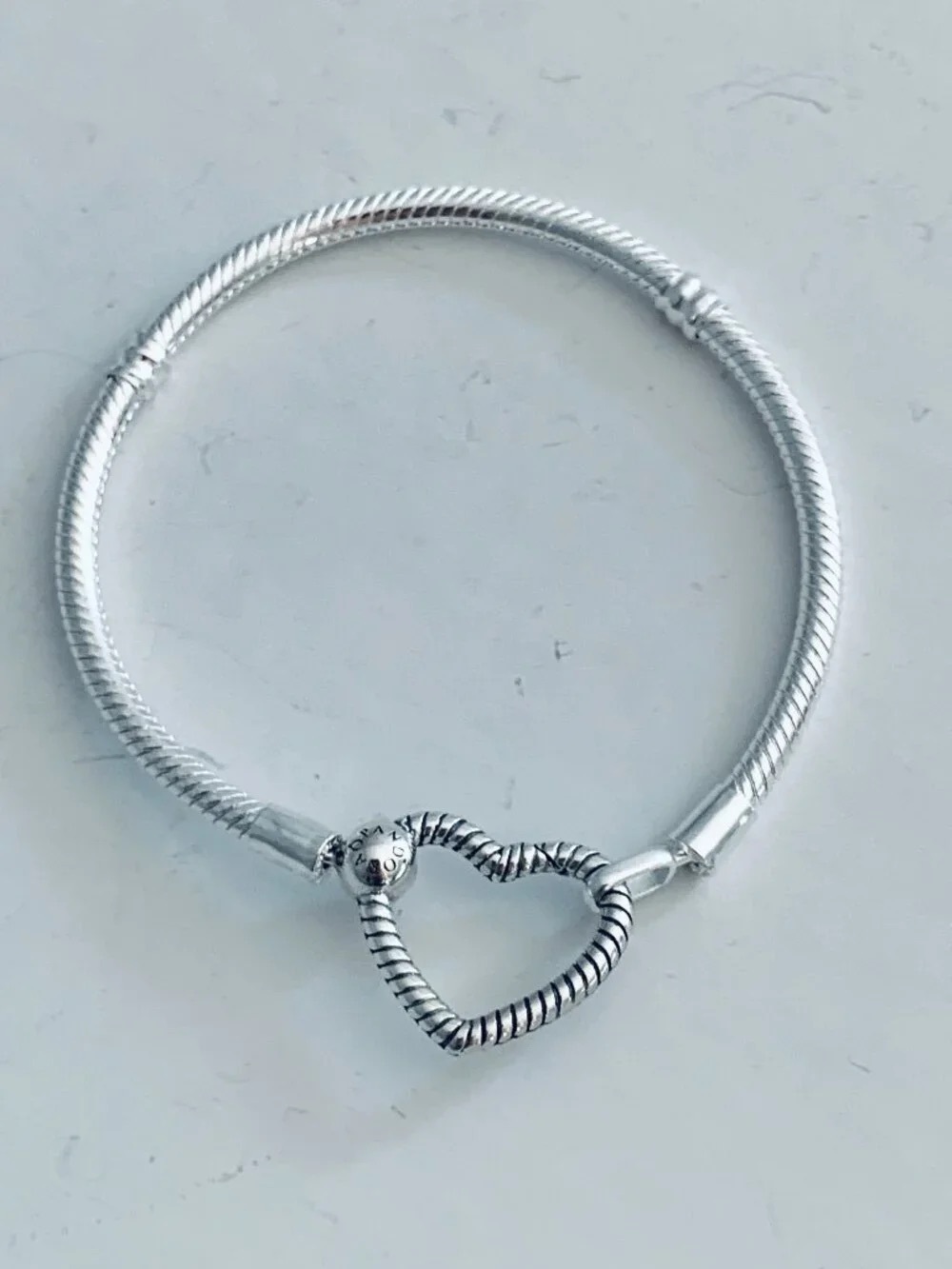 Pandora Silver Heart Clasp Snake Chain Bracelet - Silver
